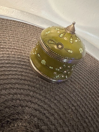 Trinket Box Green Metal Jewel MTS|102090