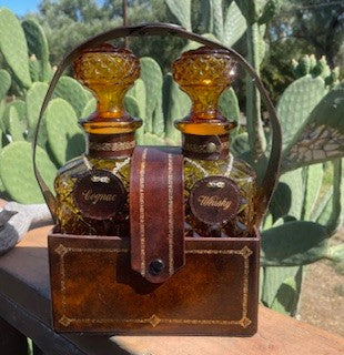 Vtg MCM Amber Glass Decanter Set RCD|88112