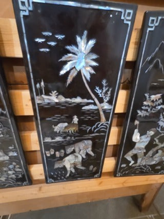 Vintage lacquered set of 4 Mother of Pearl beautiful 19" × 8"