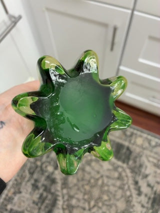 Murano-Style Green & Yellow Cased Art Glass Calla Lily Vase