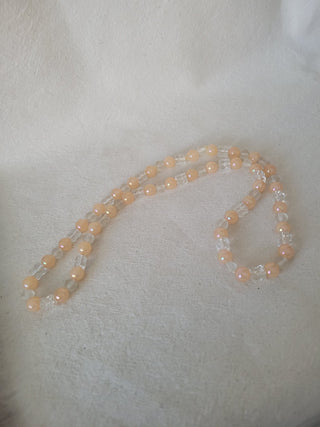 11" Clear, Satin & Peach Colored Beads Necklace RCD|103638