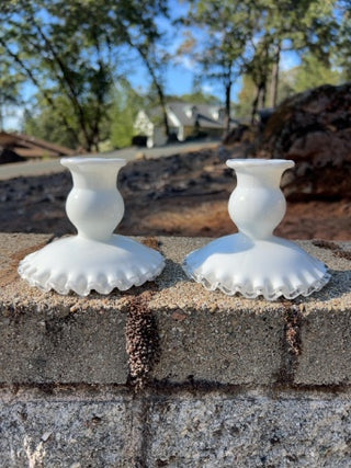 Pair Of Vintage Fenton Silver Crest Candle Stick Holders