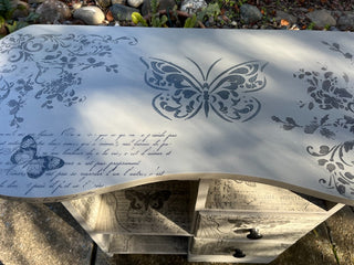 Vintage Solid Wood Kidney Table/Chest Custom Designed Gray Butterfly Table w/Drawers. RSV|128781