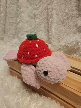 Strawberry Sea Turtle: Crocheted red, pink, white, green