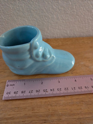 Vintage Light Blue Ceramic Baby Shoe Planter|98779