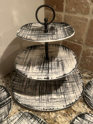 MCM 3-Tiered Serving Tray with 6 Snack Plates     MTS