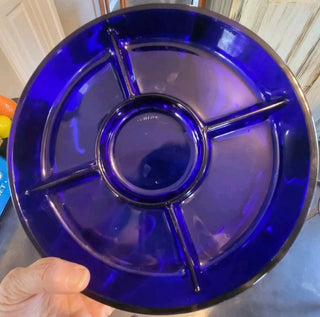 Beautiful Cobalt Blue Glass Round divided Relish Snack Server Dish Bowl 10" #63 VV MTS|101988