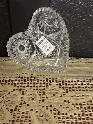 Vintage Heart Shaped Crystal Hobstar sawtooth clear candy dish -RCD|103933