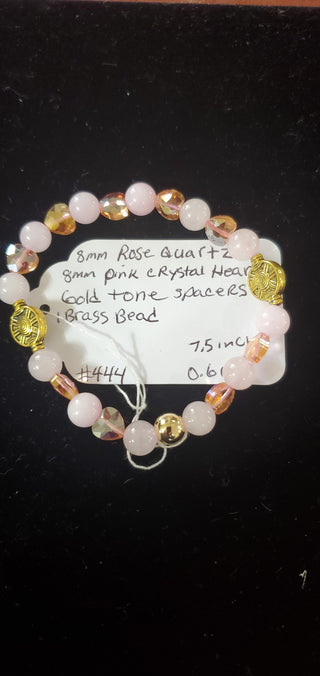 Bracelet #444 rose quartz, pink crystal hearts|51312