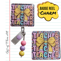 Badge Reel Charm: Teacher with Yellow Pencil Bow|62348