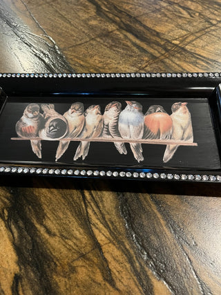 Birds On A Branch Black Rhinestone Trimmed Tray RSV|110091