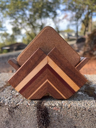 JP wooden coaster 6 floral coasters holder featuring a geometric chevron