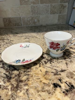 Vintage Pink Blue Floral Tea Cup & Saucer (20) RCD