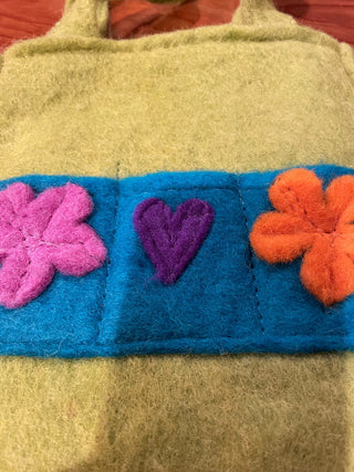 Hand Felted Green Wool Zippered Bag~MTS|113725