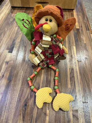 Vintage Thanksgiving Decoration Turkey Shelf Sitter. Long spools and beaded Legs RCD|113959