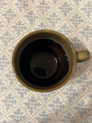ONE vintage stackable brown and tan/cream drip-glaze