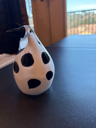 Murano Glass Bird, white w/black dots 5" RCD