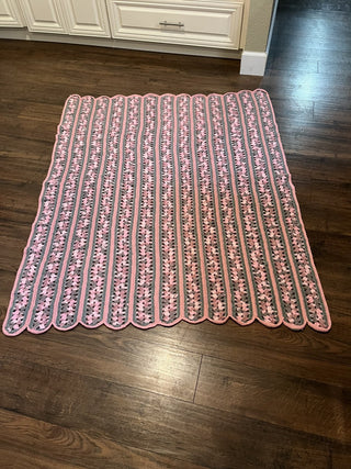 Vintage Pink and Grey Crocheted Blanket