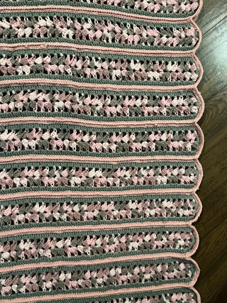 Vintage Pink and Grey Crocheted Blanket