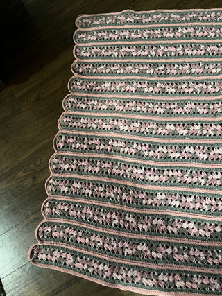 Vintage Pink and Grey Crocheted Blanket
