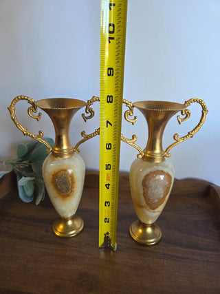 Vtg Italian Marble & Onyx Brass Candle Holders- RSV