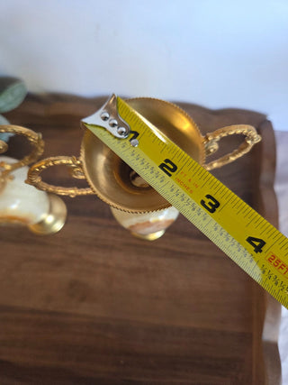 Vtg Italian Marble & Onyx Brass Candle Holders- RSV