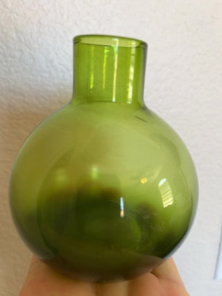Vintage green glass ball vase