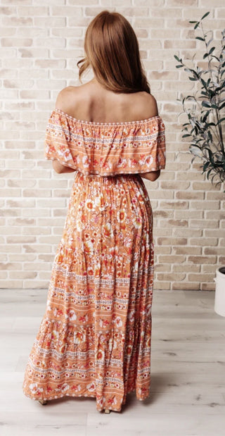 Women's Large Hawaiian Floral Print Off Shoulder Maxi Dress RCD|158792