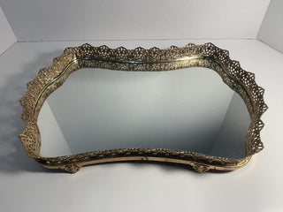 Brass and mirror vintage vanity tray|49922