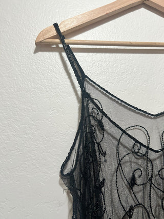 10H Vintage black sheer beaded tank MTS|141777