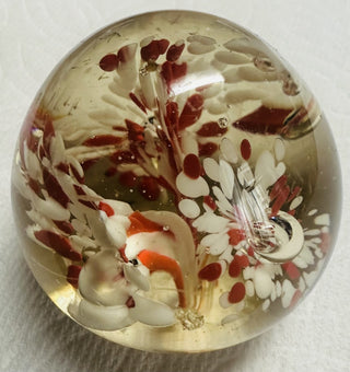 Vintage Glass Paper Weight Orange & White in Clear Glass|52910