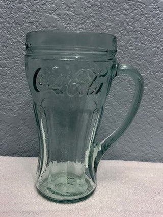 COCA COLA GLASS MUG, GREEN GLASS