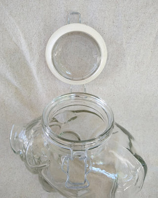 #62 VV Vintage Clear Glass Piggy Cookie Mason Storage Jar Canister With Wire Bail Lid MTS
