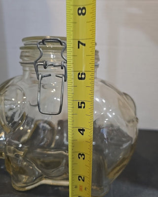 #62 VV Vintage Clear Glass Piggy Cookie Mason Storage Jar Canister With Wire Bail Lid MTS