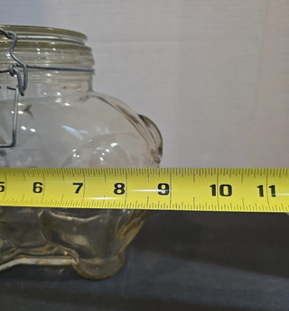 #62 VV Vintage Clear Glass Piggy Cookie Mason Storage Jar Canister With Wire Bail Lid MTS