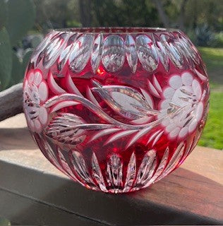 Bohemian Cranberry Crystal Rose Flower Ball Vase RCD|58483