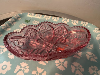 Pressed Glass Oval Bowl PINK MTS|115218