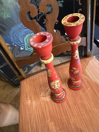 Vintage pair of candle holders painted wood #62 VV MTS|96883