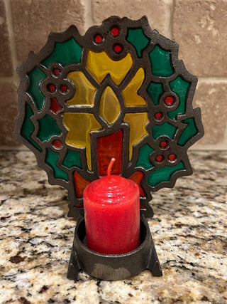 Vintage Stained Glass Wreath with Candle   MTS|124752