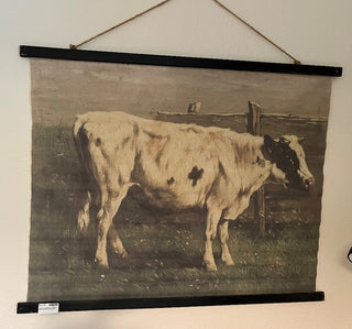 LARGE FARMHOUSE CANVAS COW ART WITH WOOD STRETCHERS NEW CONDITION 39 X 31 (KJS) RCD|62036
