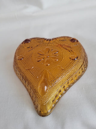 Vintage Indiana Glass Amber Heart Shaped Dish - EACH RCD|83076