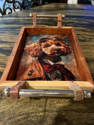Custom Designed Solid Wood Dog Aviator Tray w/ Handles RSV|80107