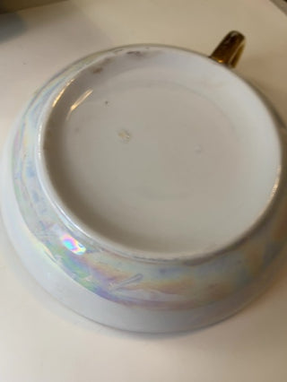 Vintage Hand Painted Jewelry Trinket Dish w/ Handle
