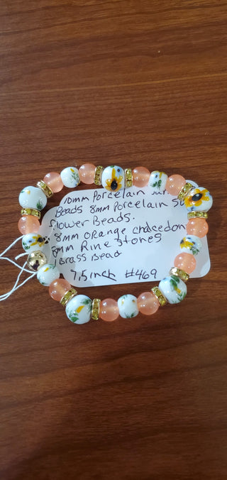 Bracelet #469 10mm porcelain sunflower beads|63757