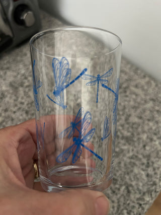 Vintage Juice Glass, Blue Dragonflies  MTS|104125