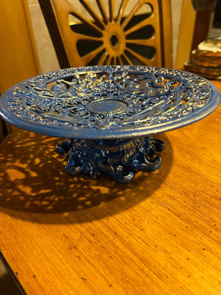 Blue w/Gold Heavy Iron Compote or Tazza w/Figures in Greek Mythology. RSV|130284