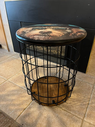 Steampunk Top Custom Designed Wire Basket Blanket/Storage End Table. RSV