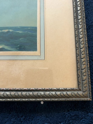 JP  Wood Frame 15” x 12” A. Nelke 1933 clipper ship