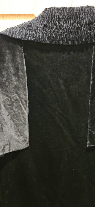 Victorian Black Velvet Coat, Hand Sewn, Sz M, RSV|121379