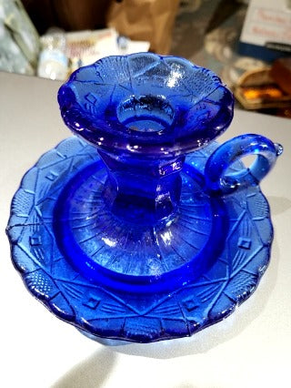 Vintage Cobalt Blue Candlestick Holder Heisey